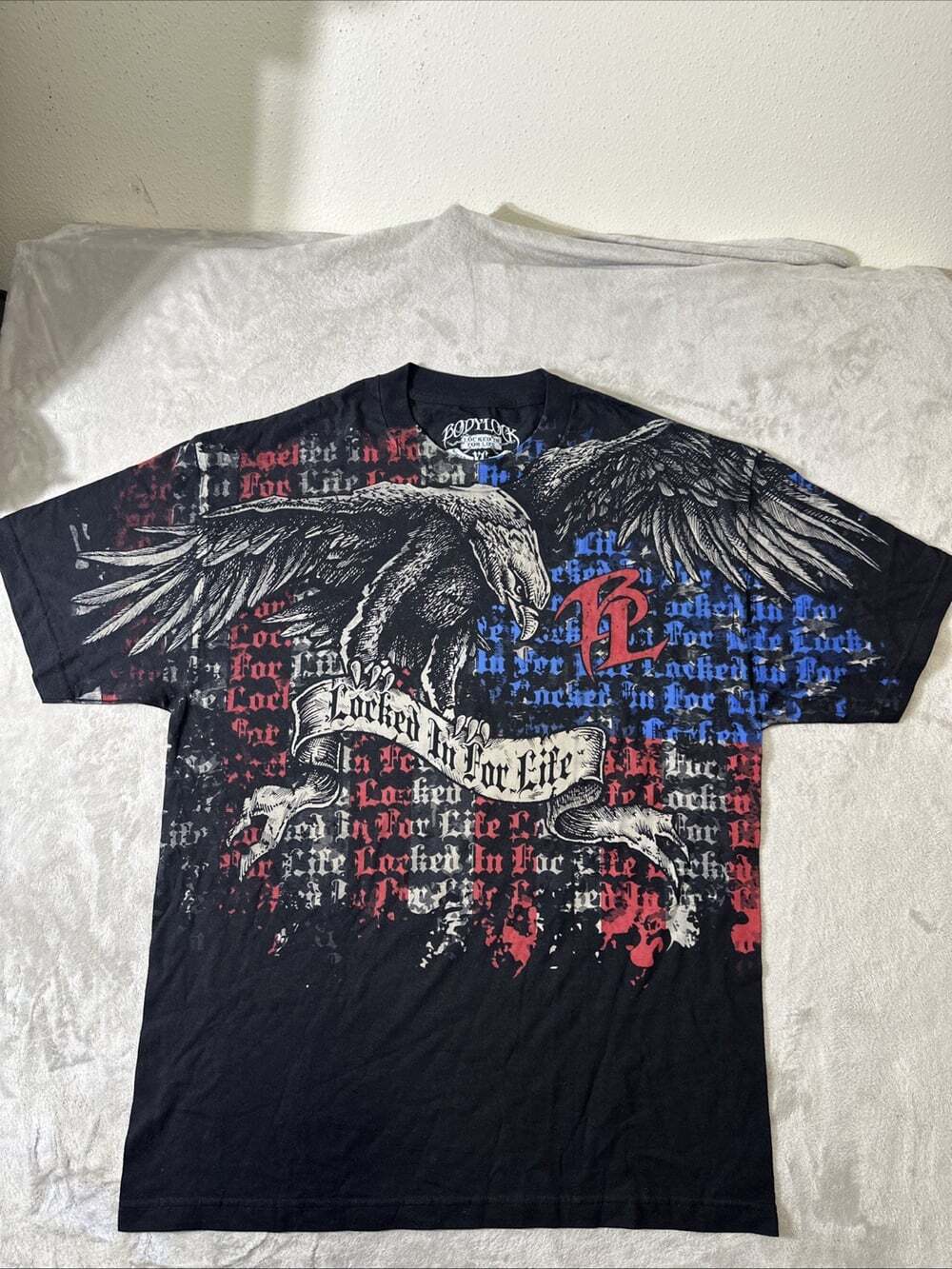 Body Lock Y2K Biker T Shirt Men’s XL Eagle Gothic All Over Print Graphic Tee